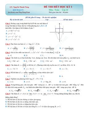 Đề thi hết học kỳ I Môn Toán - Lớp 12
